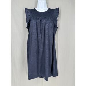 Umgee Dress Womens Small Navy Blue Mini Ruffle Satin Cottage Boho Flowy Smocked